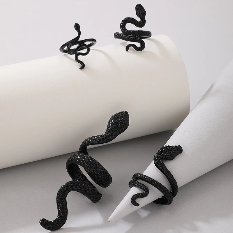 Set 4 Nhẫn Hở Hình Rắn Đính Đá Zircon Có Thể Điều Chỉnh Kích Cỡ