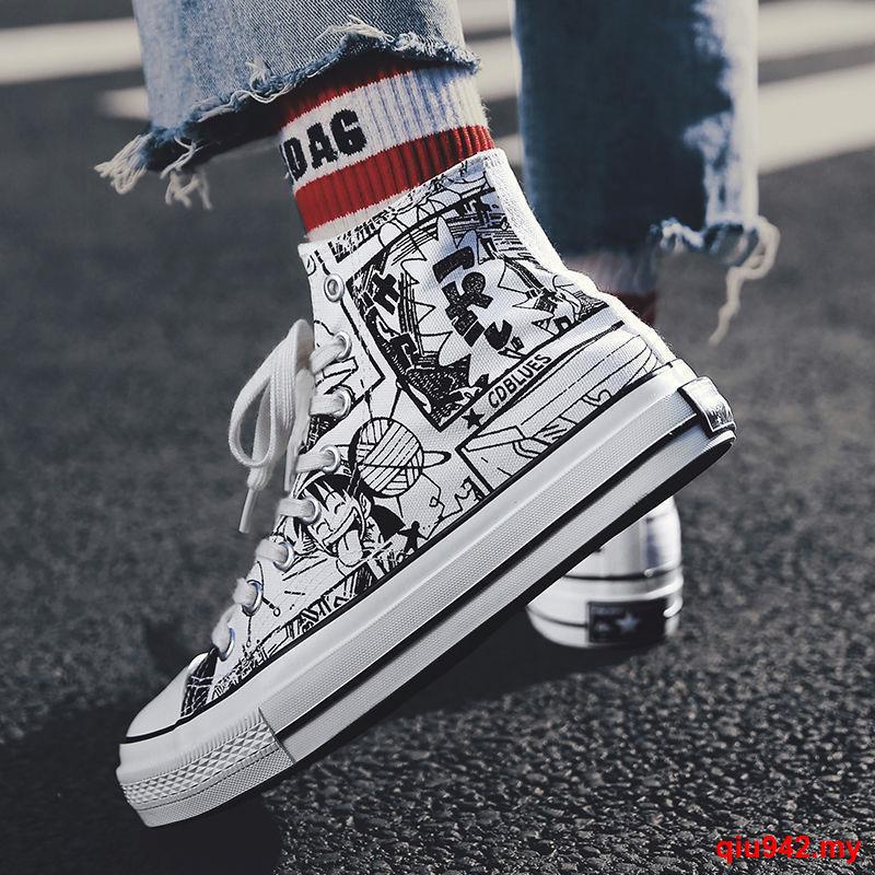 Giày Thể Thao Canvas Cổ Cao Họa Tiết Graffiti One Piece Phong Cách Hàn Quốc Cho Nam