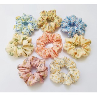 Dây cột tóc vải Scrunchies đũi hoa nhí vintage nhiều màu, đồ buộc tóc