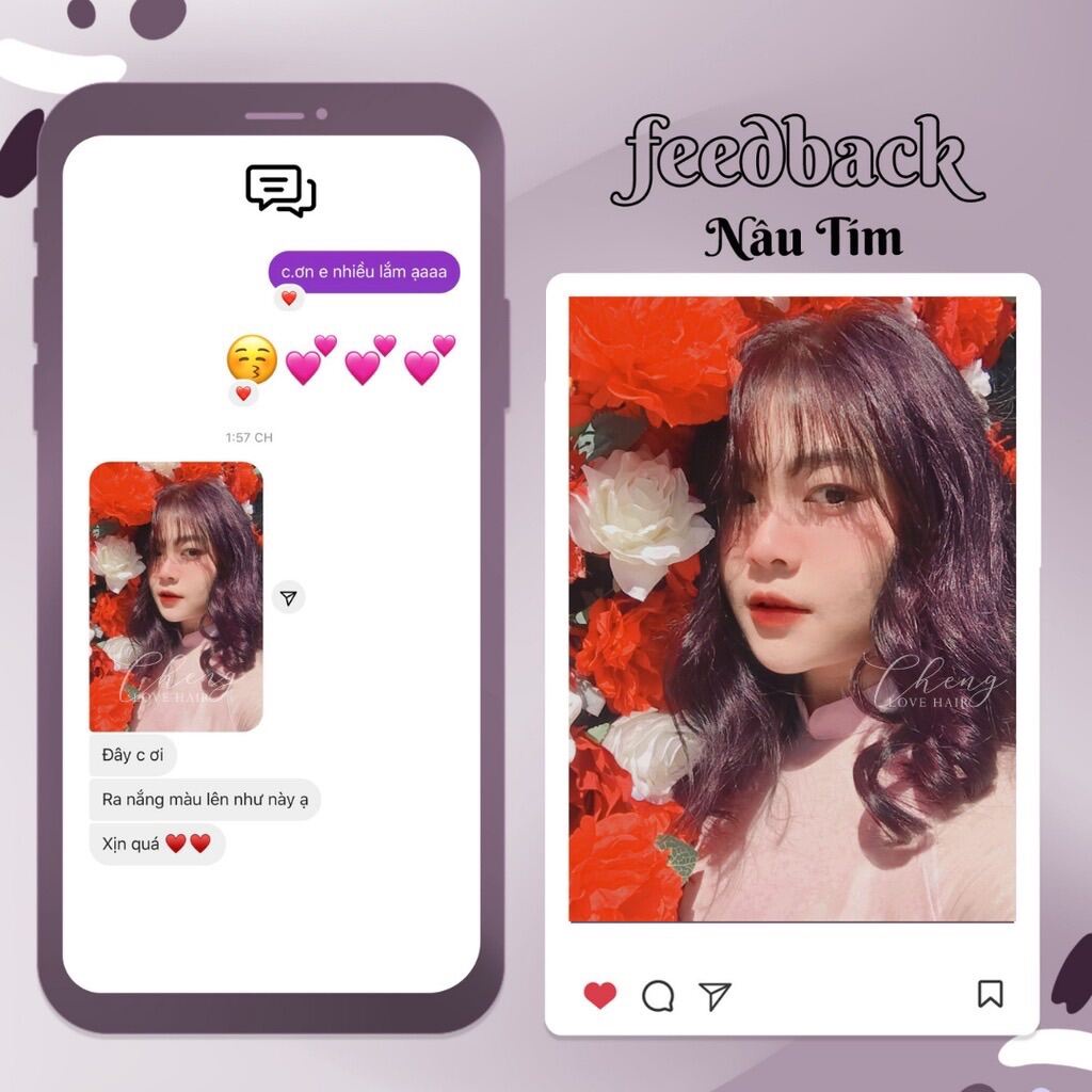 Thuốc Nhuộm Tóc Màu NÂU TÍM Không Tẩy | (tặng oxy và gang tay)