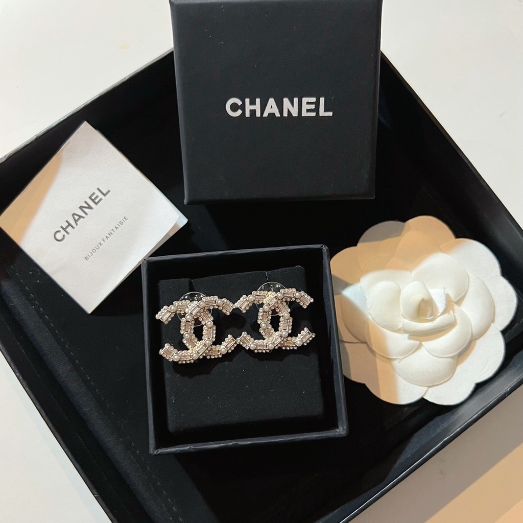 Bông Tai Mạ Bạc 925 Hình Chữ C Đính Ngọc Trai Thời Trang