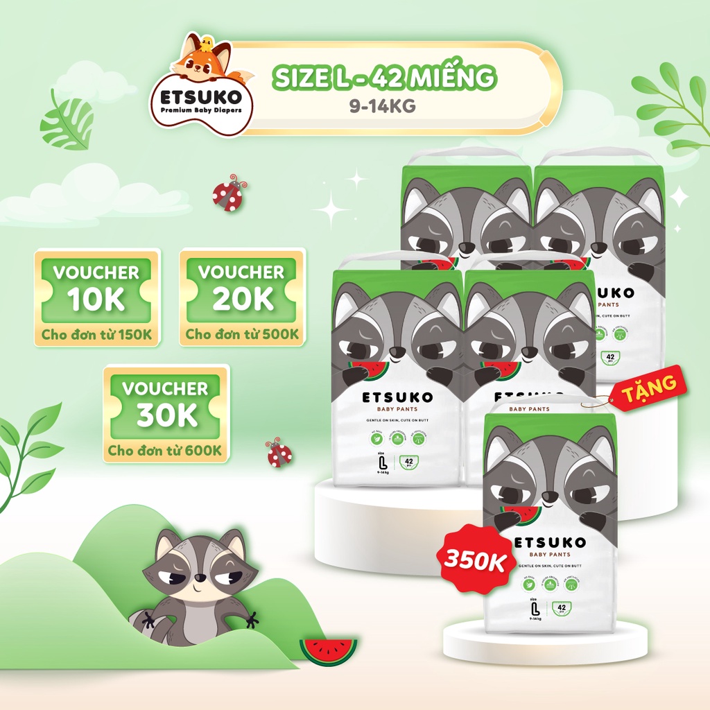 *MUA 4 TẶNG 1*Combo 4 bịch tã quần Etsuko size L 42 pcs