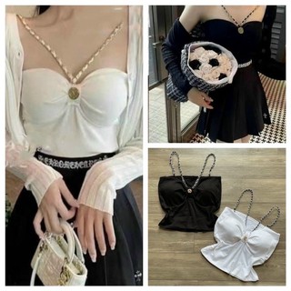 Áo 2 dây nữ kiểu body phối xích có mút ngực FreeSize