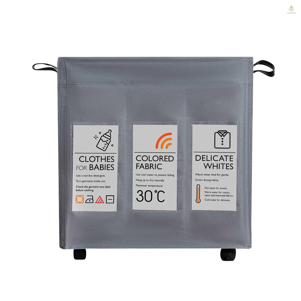 Nacyvn Giỏ Đựng Đồ Dơ 3 Ngăn Bằng Vải Oxford Có Bánh Xe Và Tay Cầm Và Dây Rút Sắp Xếp Gọn Gàng Với 4 Thanh Hỗ Trợ