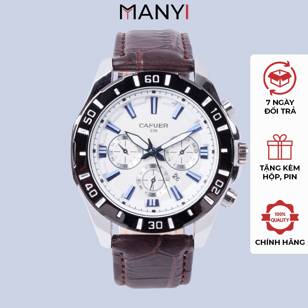 Đồng hồ dây da Cafuer 239 thời trang lịch lãm - Đồng hồ đeo tay nam mặt kính chống thấm nước, chống xước ManYi