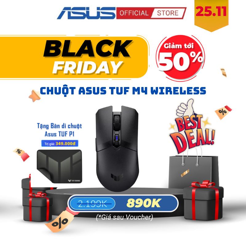 Chuột không dây Gaming Asus TUF M4 Wireless - chính hãng BH 2 năm