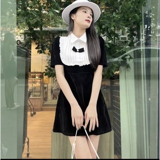 Đầm tiểu thư TiBu chất liệu nhung đen cao cấp cổ sơ mi bẻ phối xếp ly sang chảnh siêu xinh