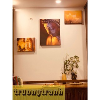 01 Tranh phật giáo [khung gỗ] dược sư thích ca a di đà treo tường tặng đinh 3 chân