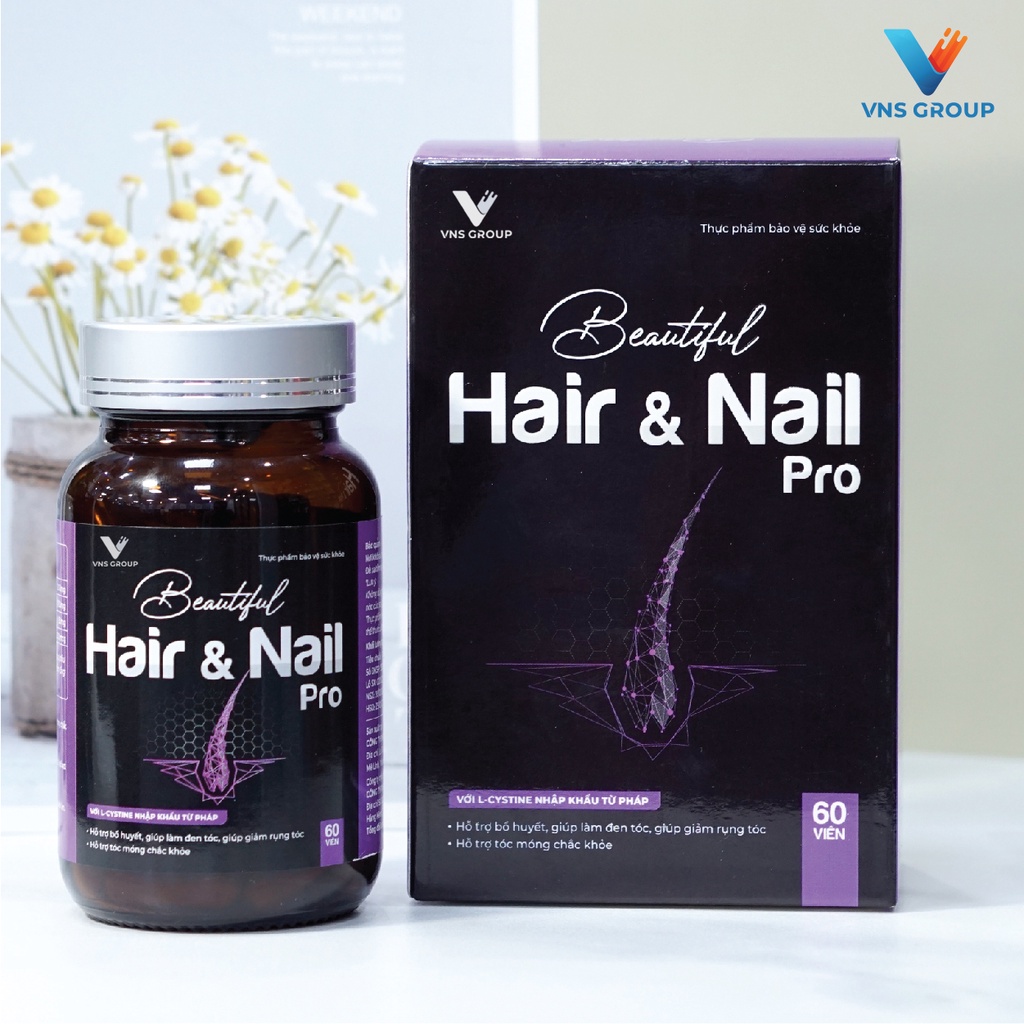 Viên uống Beautiful Hair & Nail Pro VNS Group dưỡng phục hồi hư tổn tóc và chăm sóc móng hộp 60 viên