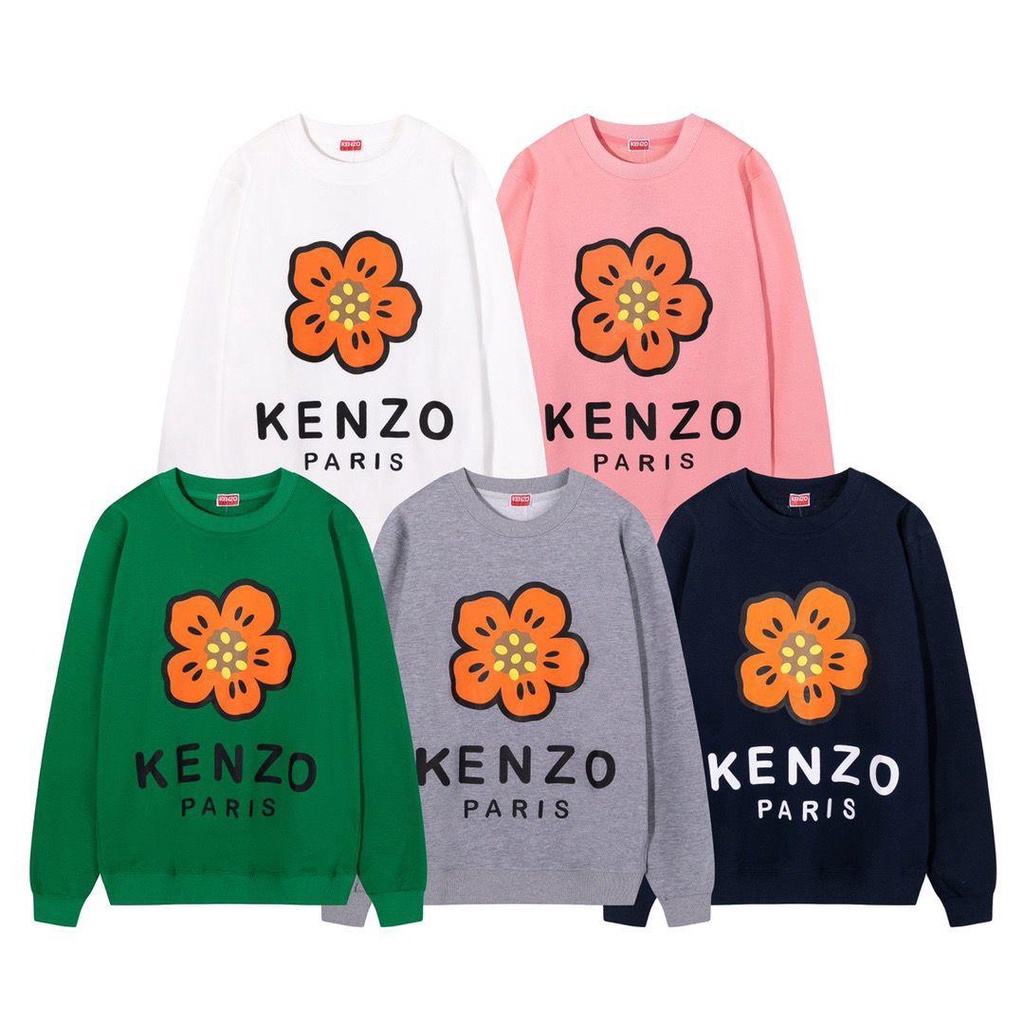 Kenzo Áo sweater Tay Dài Cổ Tròn Dáng Rộng In Họa Tiết Hoa Thời Trang Thu Đông Cho Nam Và Nữ