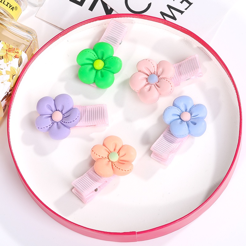 Kẹp Tóc Đính Hoa Màu Hồng Xinh Xắn Thời Trang Cho Bé Gái