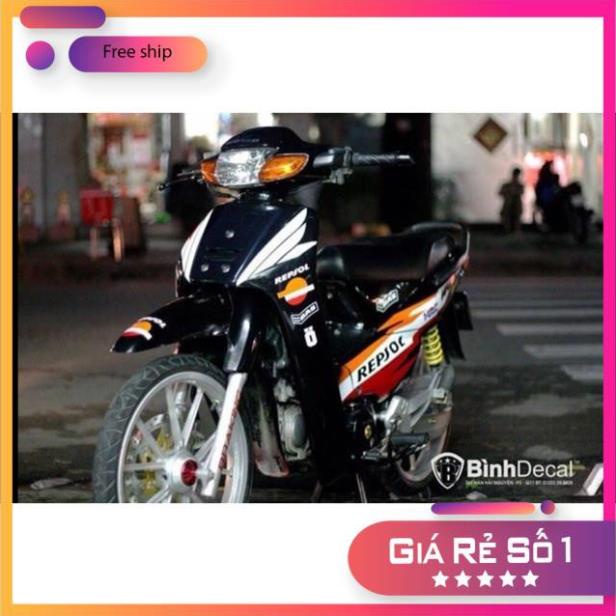 FREE SHIP + QUÀ TẶNG Tem rời wave đời đầu repsol dán xe đen