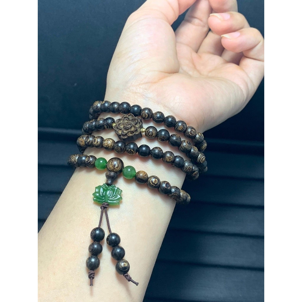 Vòng Đeo Tay Trầm Hương Sánh Chìm 108 Hạt 6 Ly Tự Nhiên Phong Thủy  Mix Sen Đá + Sen Sánh