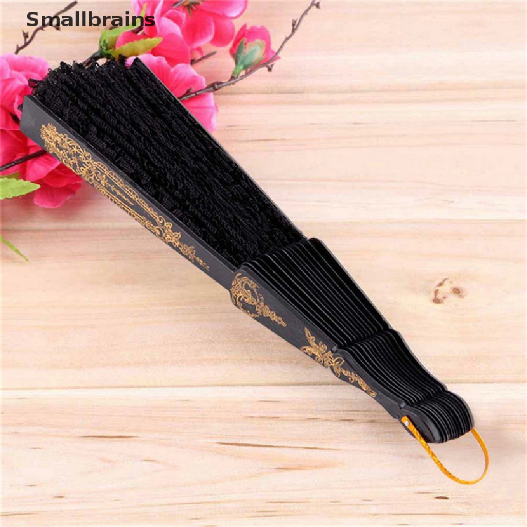 Quạt Xếp Cầm Tay Bằng Lụa Phối Ren Màu Đen Phong Cách Tây Ban Nha Dùng Cho Tiệc Cưới