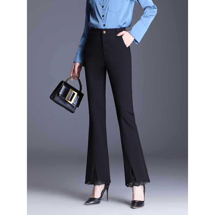 Quần loe nữ xẻ gấu phối ren chất vải thun xốp Hàn dày dặn co giãn 4 chiều có bigsize đến 85Kg mã 789