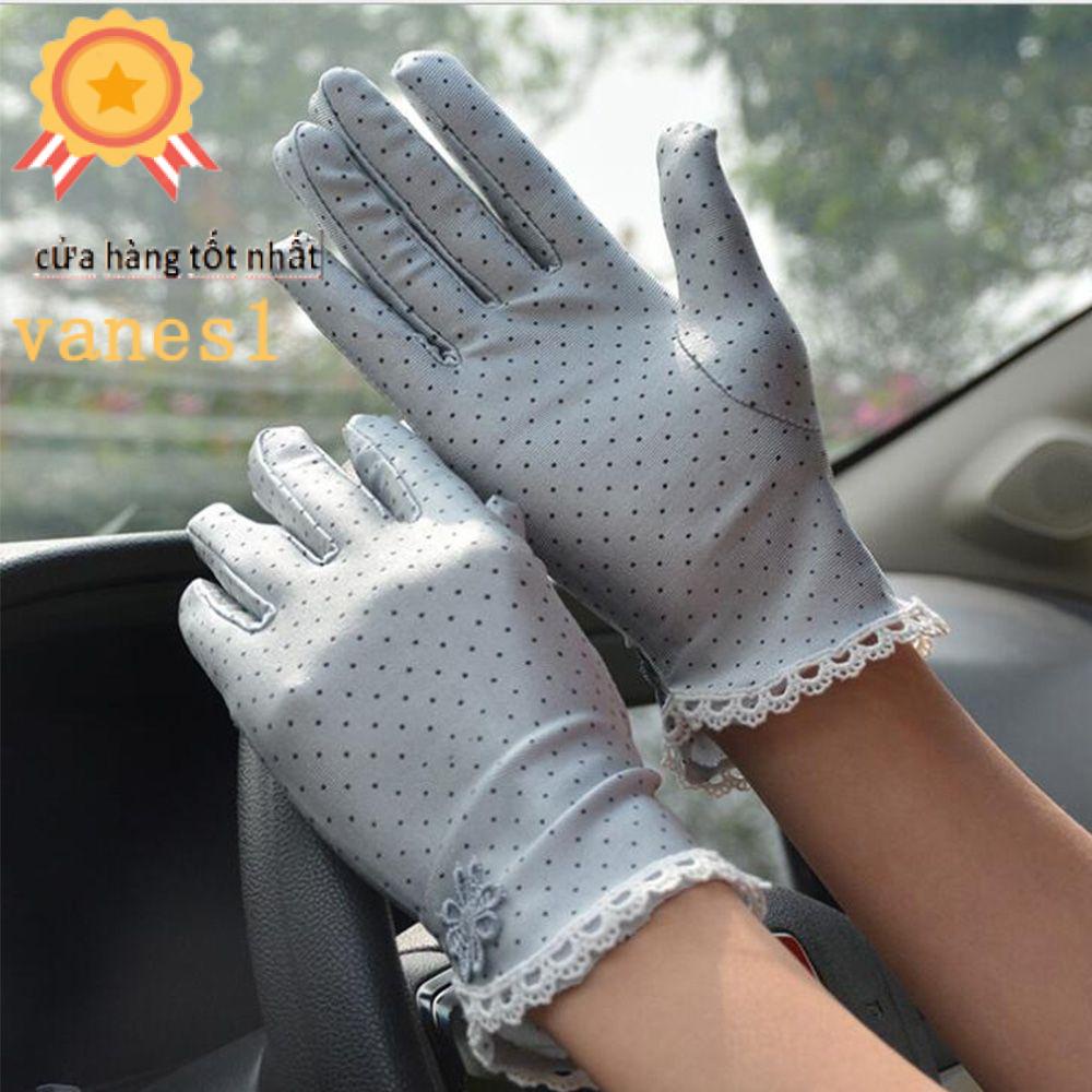 Găng Tay Lái Xe Chống Trượt Vải Thun Spandex Phối Ren Hoa Văn Chấm Bi VANES1 Thời Trang Mùa Xuân