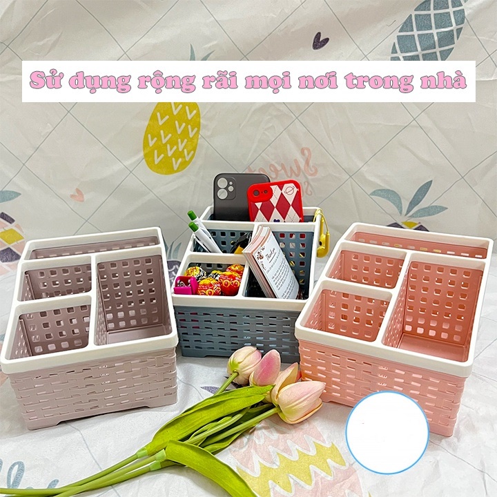 Kệ Để Đồ Trang Điểm 2 Ngăn Kéo Size Lớn, Khay Đựng Mỹ Phẩm Đa Năng Nhiều Ô Tiện Ích, Kệ Chữ Nhật Nhựa Đựng Đồ