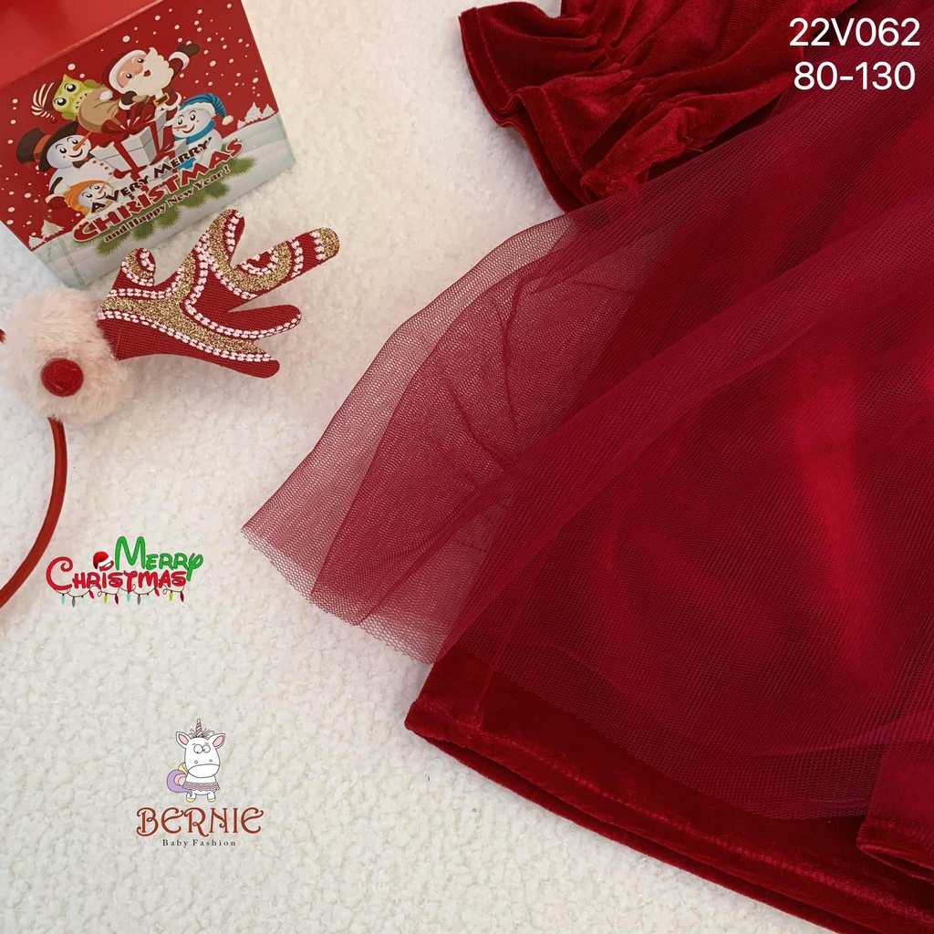 Váy nhung noel thêu ngực Bernie cho bé gái