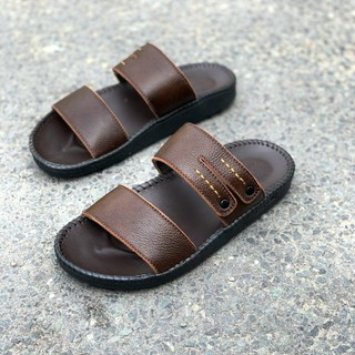 Dép da nam sandal da bò may đế màu nâu