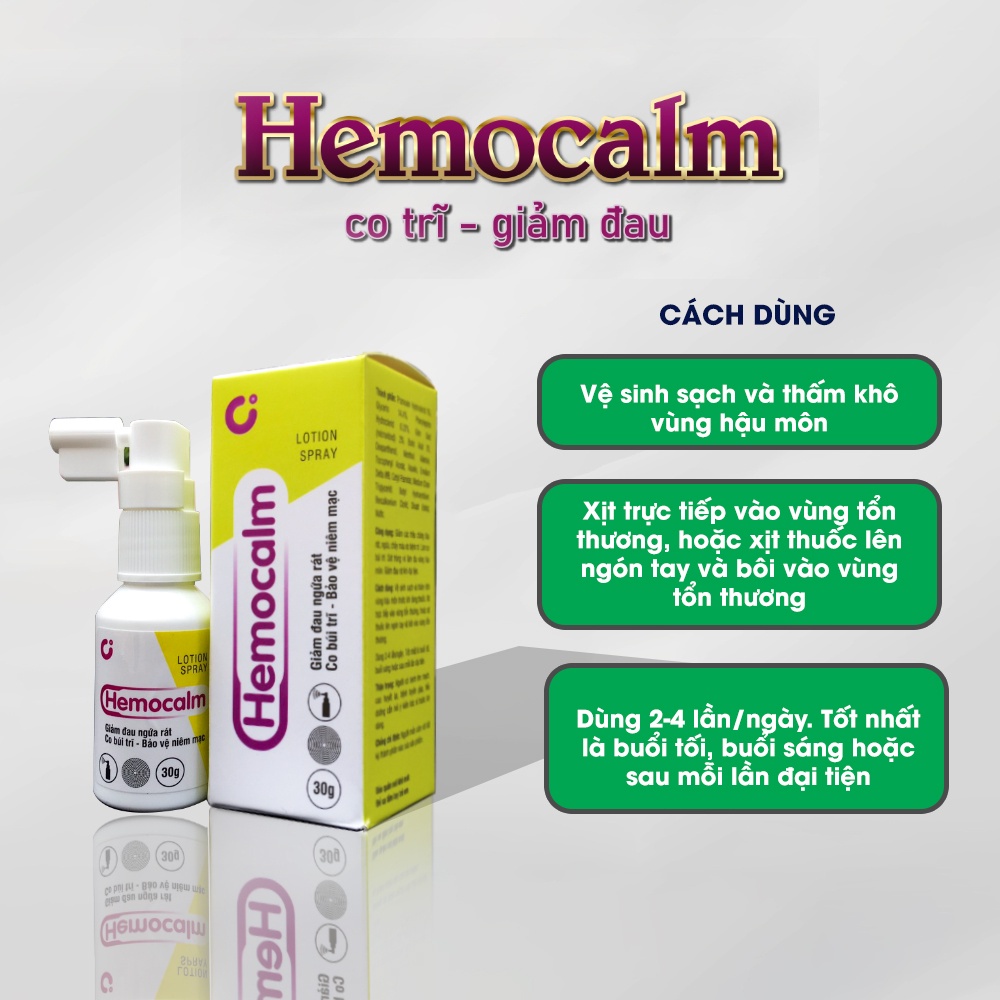 Date 05-24 Xịt co búi trĩ Hemocalm lọ 30g - Hỗ trợ giảm ngứa rát bảo vệ niêm mạc nhathuocphuocthien