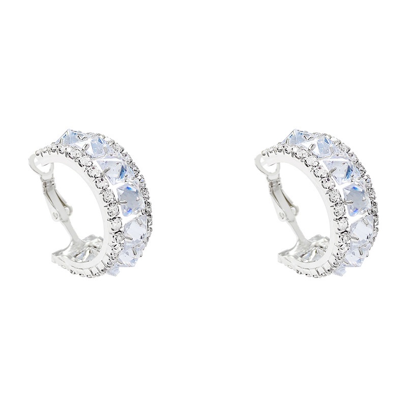Bông Tai Mạ Bạc 925 Hình Chữ C Đính Đá Zircon Sang Trọng