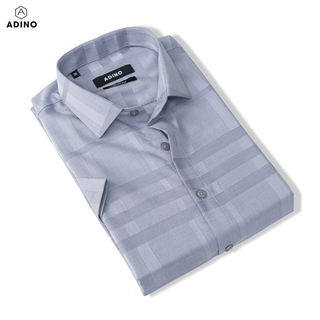 Áo sơ mi nam cộc tay màu ghi xám kẻ sọc caro ADINO vải sợi tre Bamboo mềm mát dáng slimfit công sở trẻ trung CT93