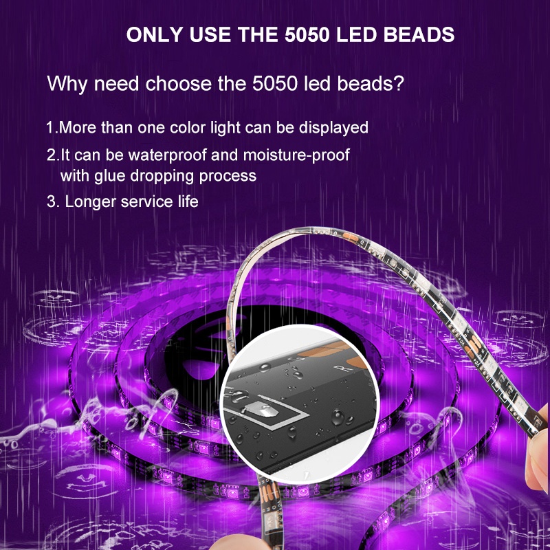 Đèn dây led RGB GUYSHERO điều khiển 24- phím SMD 5050 30 Led/m đổi màu sạc USB ngăn thấm nước dùng trang trí phòng