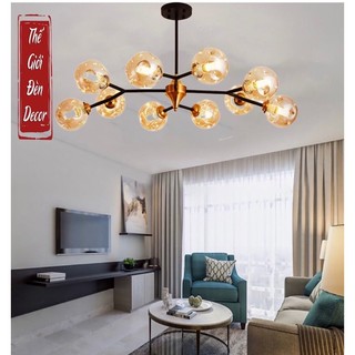 Đèn chùm trang trí T125 hiện đại 10 bóng thủy tinh đúc màu