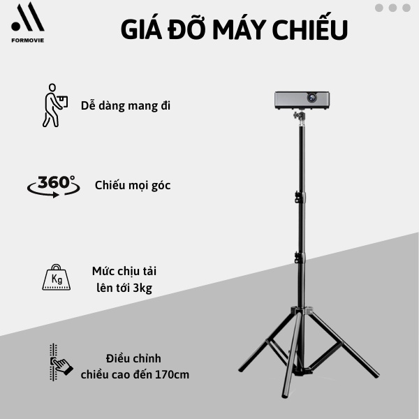 Giá đỡ máy chiếu 360 độ, điều chỉnh chiều cao đến 170 cm, chất lượng hợp kim cao cấp