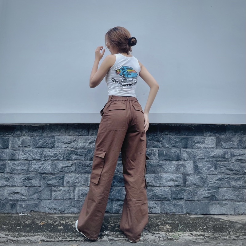 Quần Kaki Jean Ống Rộng Nâu đất Xám Xanh ống rộng lưng cao cực cá tính