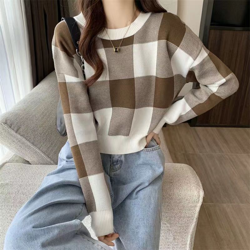 COZOK Áo Sweater Tay Dài Dáng Ngắn Kẻ Sọc Kiểu Hàn Quốc Thời Trang