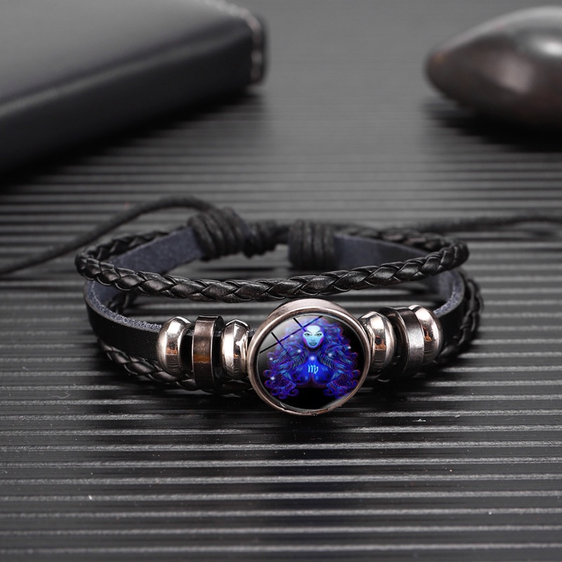 Zodiac Couple Leather Bracelet Vintage Leather Rope Woven Bracelet CEP