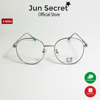 Gọng kính cận nam nữ cao cấp Jun Secret chất liệu kim loại, tròng tròn 0 độ chống bụi, chống tia UV JS72510