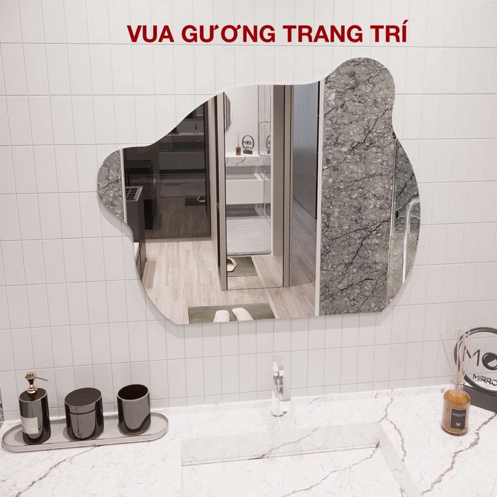 Gương đầu gấu decor phòng tắm, bàn trang điểm VUA GƯƠNG có led cảm ứng (FULL phụ kiện)