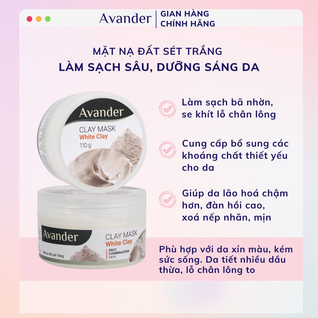 Mặt nạ đất sét trắng Clay mask Avander 110g