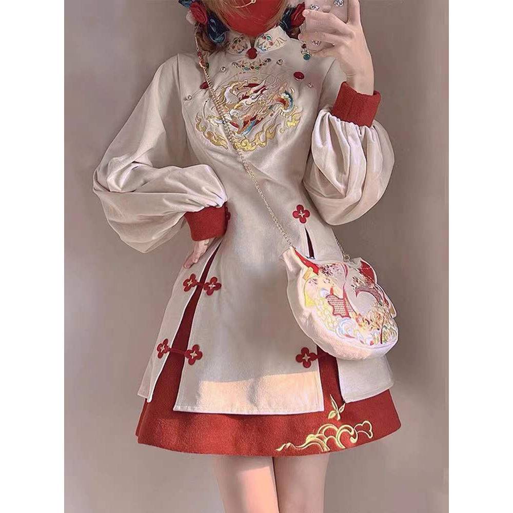 Đầm Giả Hai Mảnh Phong Cách Trung Hoa Thời Trang Thu Đông Hàng Mới 2021