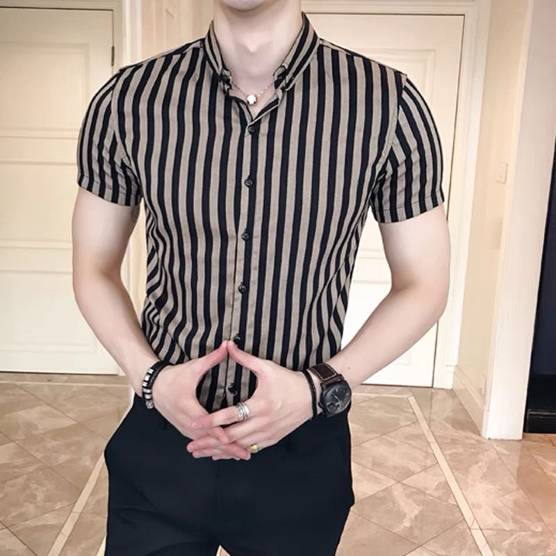 Áo sơ mi, áo sơ mi nam ngắn tay, chất liệu lụa mềm mịn, thoáng mát, kiểu dáng slimfit trẻ trung, thanh lịch, tôn dáng