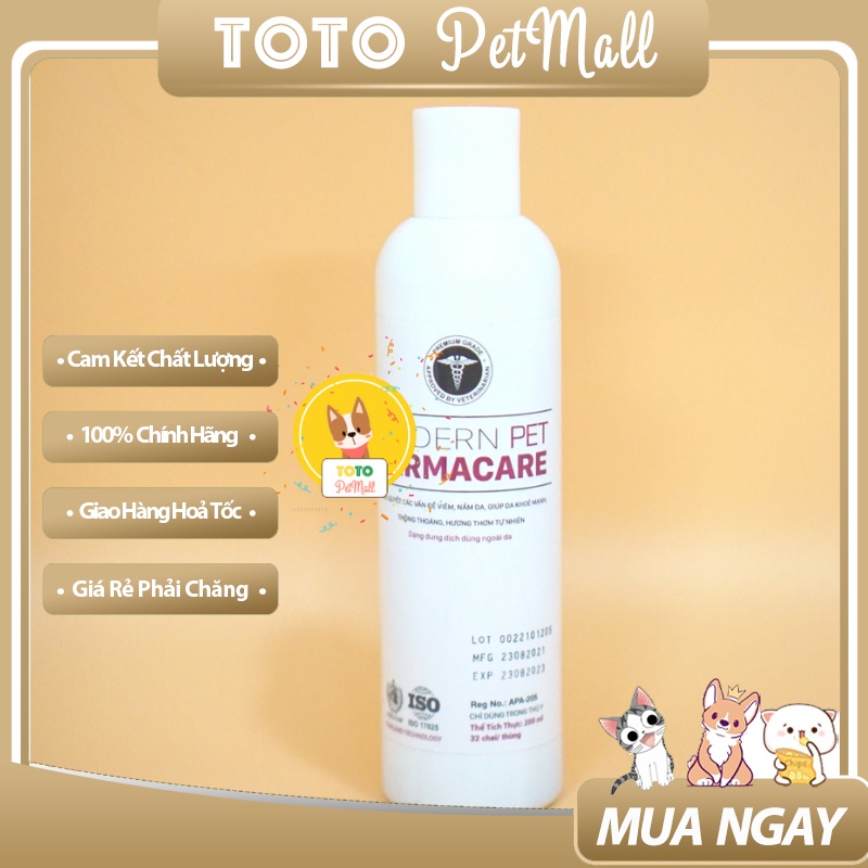 Sữa Tắm Đánh Bay Nấm Viêm Da Modern Pet Dermacare 200ml Dành Cho Chó Mèo - Totopetmallhn
