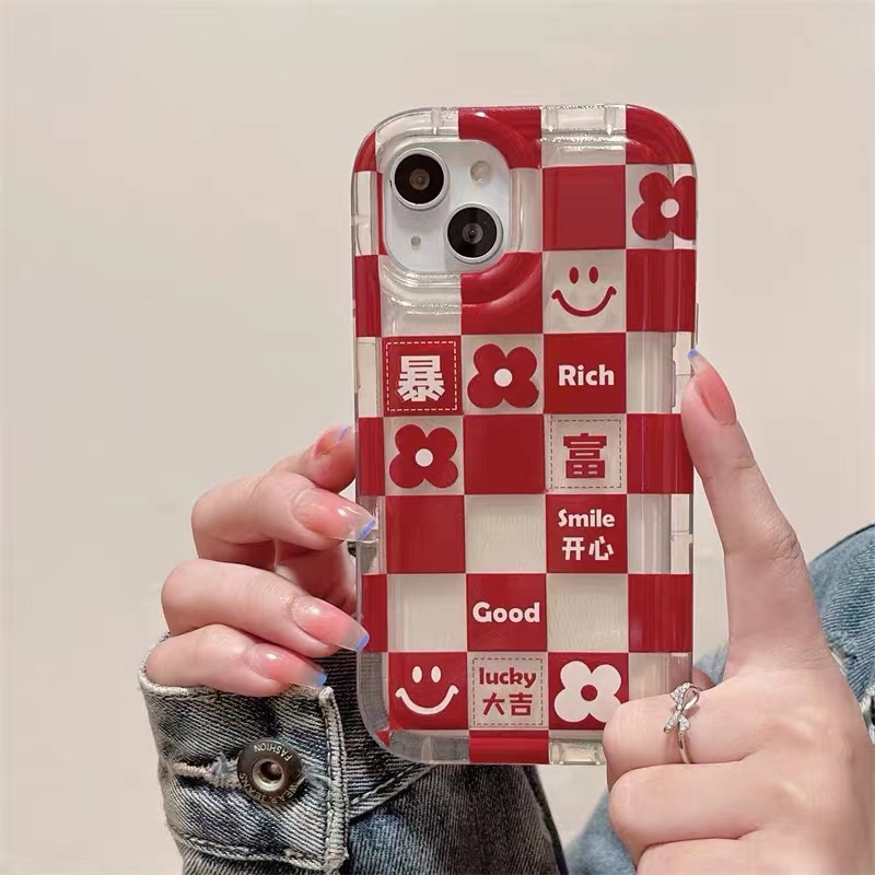 Ốp Điện Thoại Silicon TPU Mềm Trong Suốt Họa Tiết Ca Rô Đỏ Cho IPhone 14 13 12 11 Pro XS Max XR X 8 7 6 6S Plus