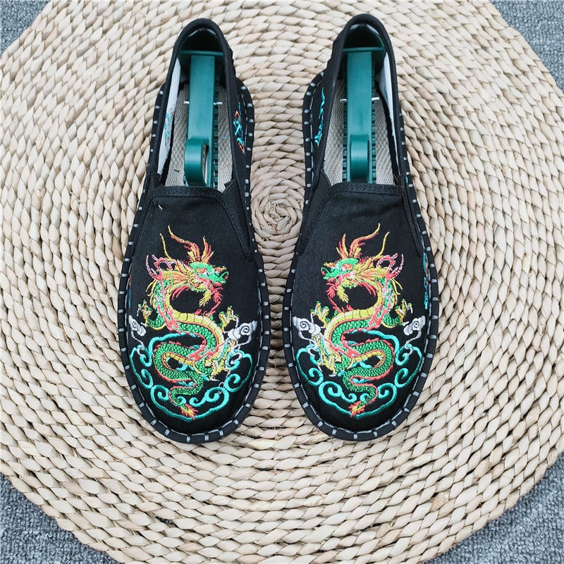 Giày Lười Vải Canvas Thêu Họa Tiết Phong Cách Trung Hoa Thời Trang Cho Nam Và Nữ