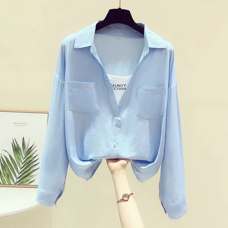 Áo Sơ Mi Nữ Tay Dài Dáng Rộng Màu Vàng Thời Trang Hàn Quốc