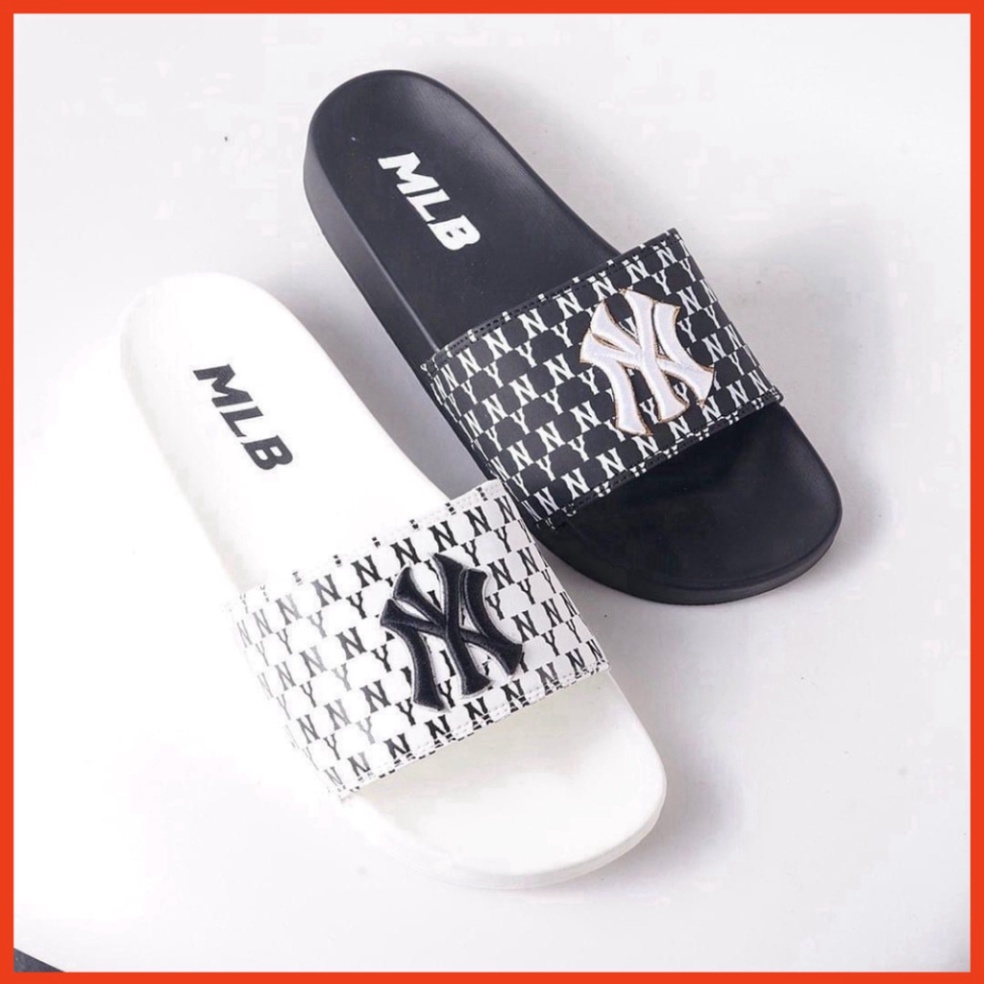 Dép MLB nam nữ Cao Cấp chữ thêu nổi sắc nét, Dép lê N_Y quai ngang đế cao 3cm đúc chắc chắn 3 màu hồng trắng đen D13.