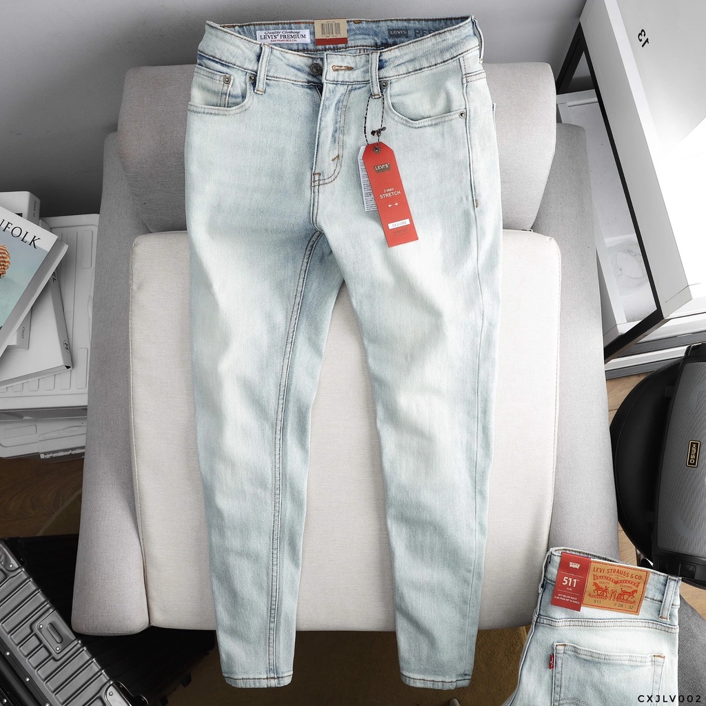 Quần Jean 𝙇𝙚𝙫𝙞𝙨 Nam 511 WASH PREMIUM DÁNG DÀI Màu Xanh Trắng Form SlimFit Mềm Mịn Co Giãn Hàng Xuất Xịn Có Big S