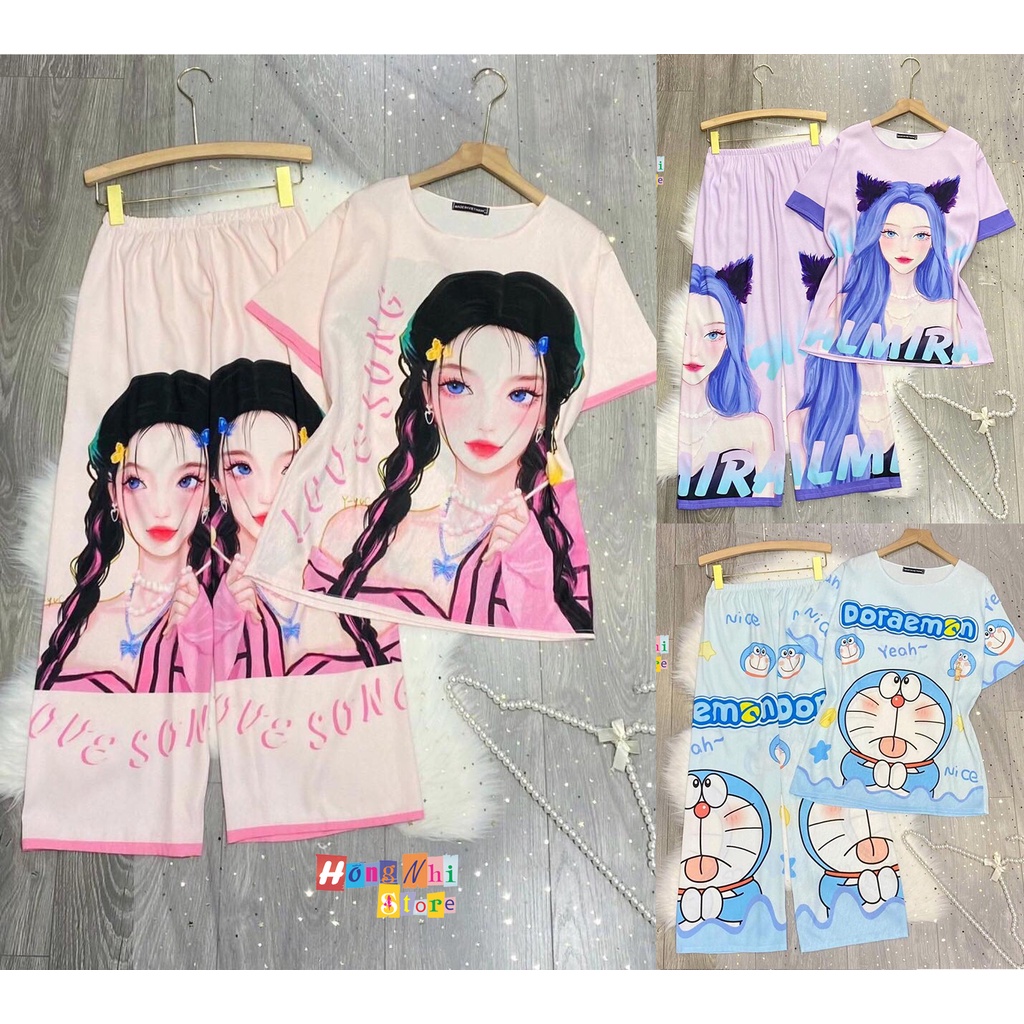 Bộ Pijama Lụa Xước Cô Gái Tiểu Thư M2 Sang Chảnh Quần Dài Ống Rộng Ulzzang - MM