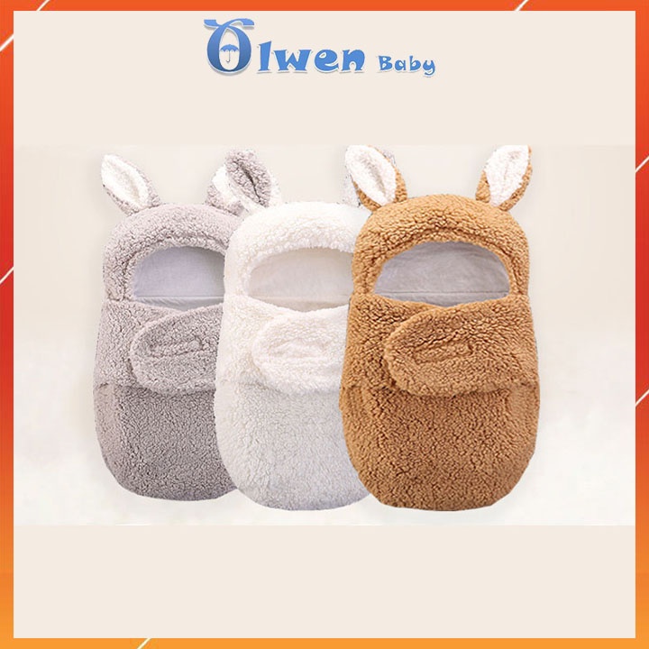 Chăn Ủ Sơ Sinh Gấu Lông Cừu Có Mũ Túi Ngủ Quấn Kén Cho Bé Loại Liền Thân Trần Bông Cho Bé 0-6 Tháng Mùa Đông