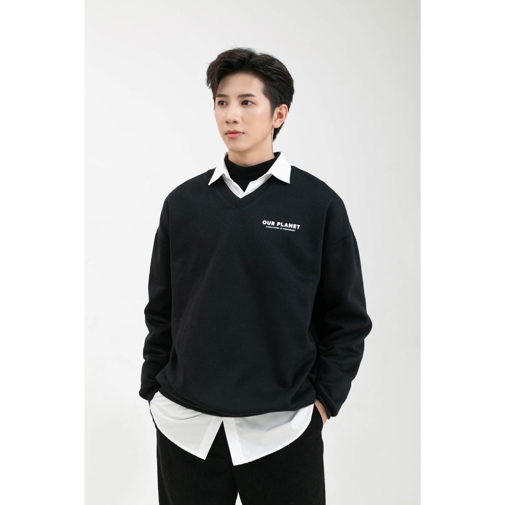 Áo Sweater Nỉ Nam Cổ Tim MANDO Chất Liệu Nỉ Cào Cotton Mềm Mịn Form Rộng Phong Cách Hàn Quốc - SWT007