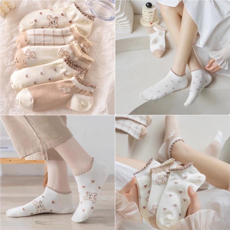 Set 5 đôi tất nam nữ cổ cao,ngắn thể thao thời trang kute cao cấp