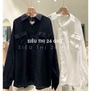 Áo sơ mi nữ dài tay form rộng Siêu thị 24 giờ chất liệu đũi tơ mềm mát SMH.47
