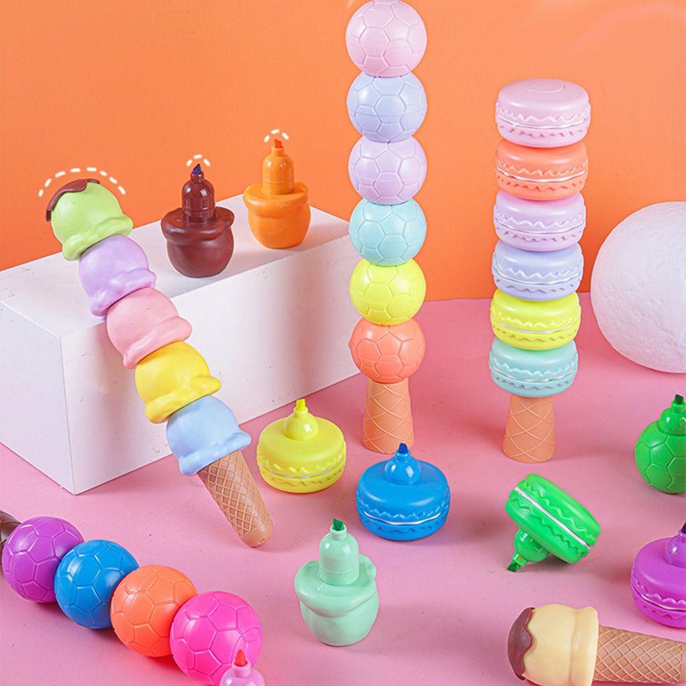 CHOOKEY Hộp Bút Dạ Quang Hình Quả Bóng / Kem / Macaron 5 Màu Sắc Làm Quà Tặng Cho Học Sinh / Văn Phòng