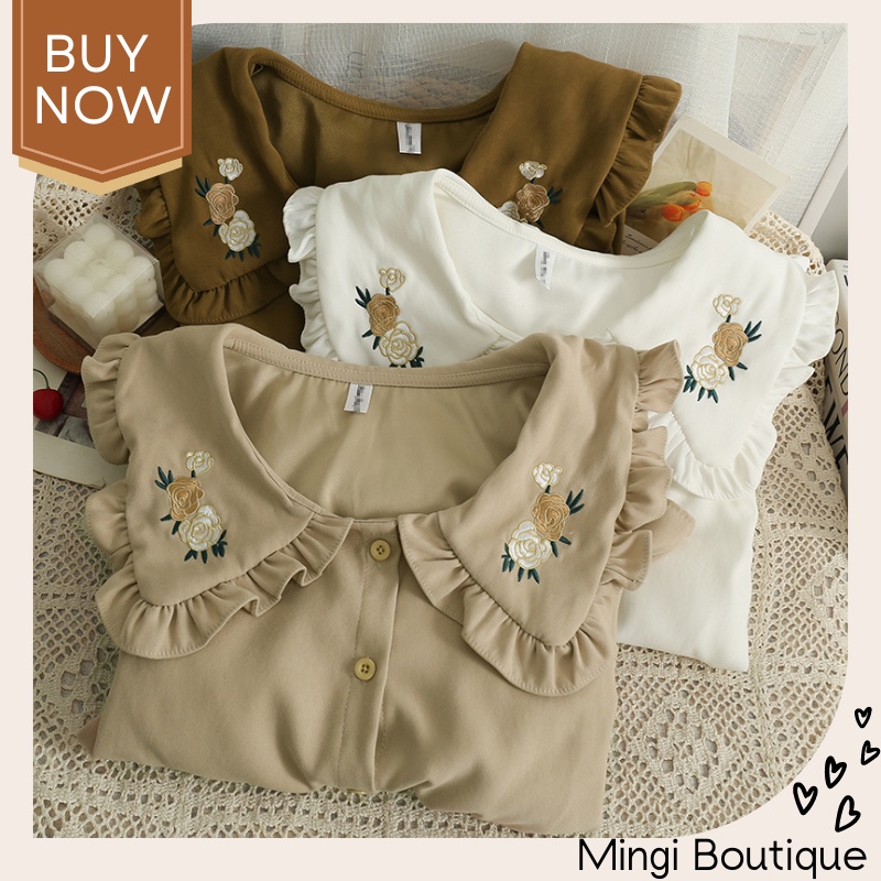 Áo sơ mi cổ bèo thêu hoa vintage, Áo kiểu phong cách vintage